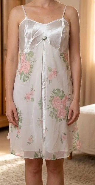 nuisette blanche fleurie satin et voiles neuf